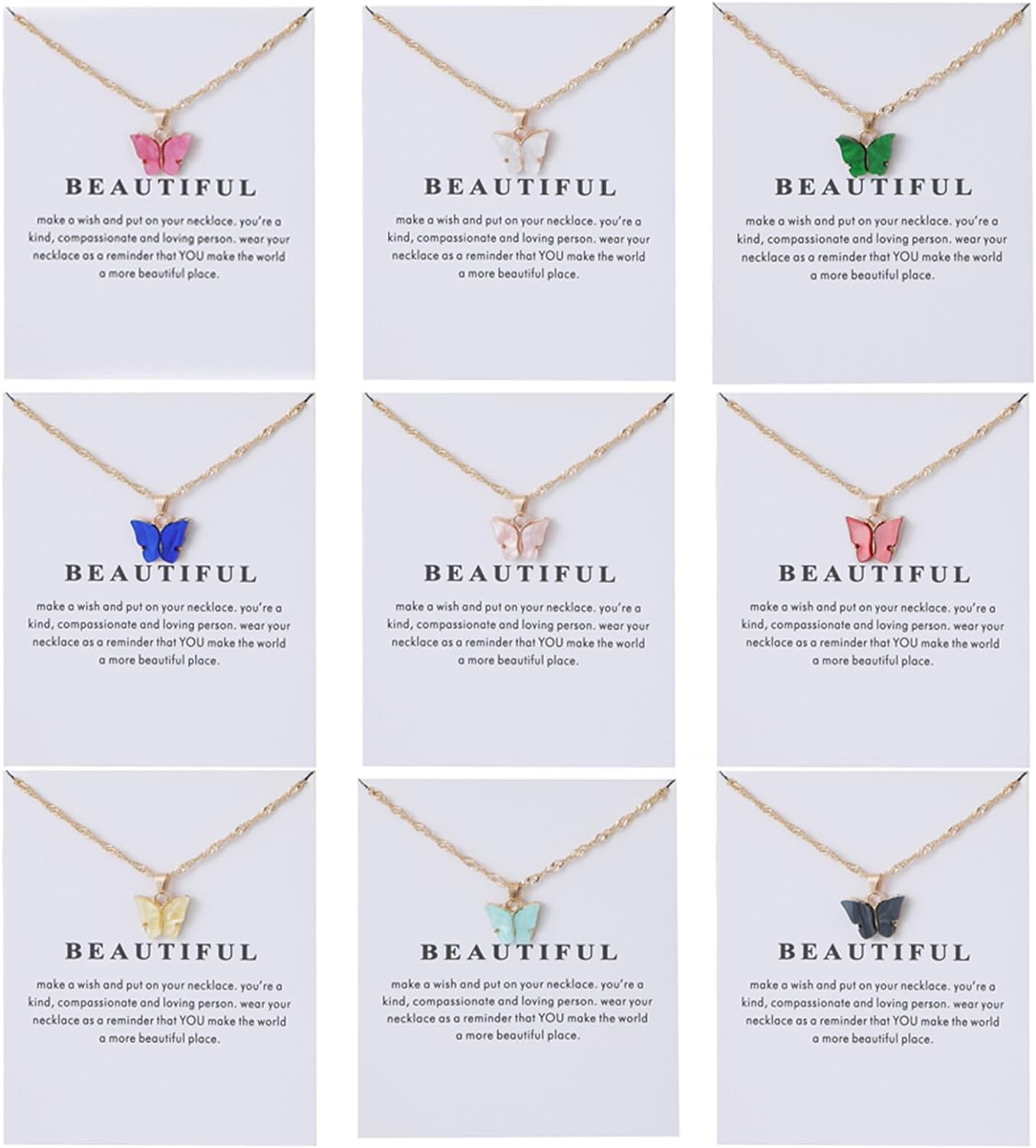 Colorful Acrylic Butterfly Pendant Necklace Bohemian Adjustable Retro Card Clavicle Chain Insect Animal Necklace for Women Girl Teen Friend Friendship Party Jewelry Gift