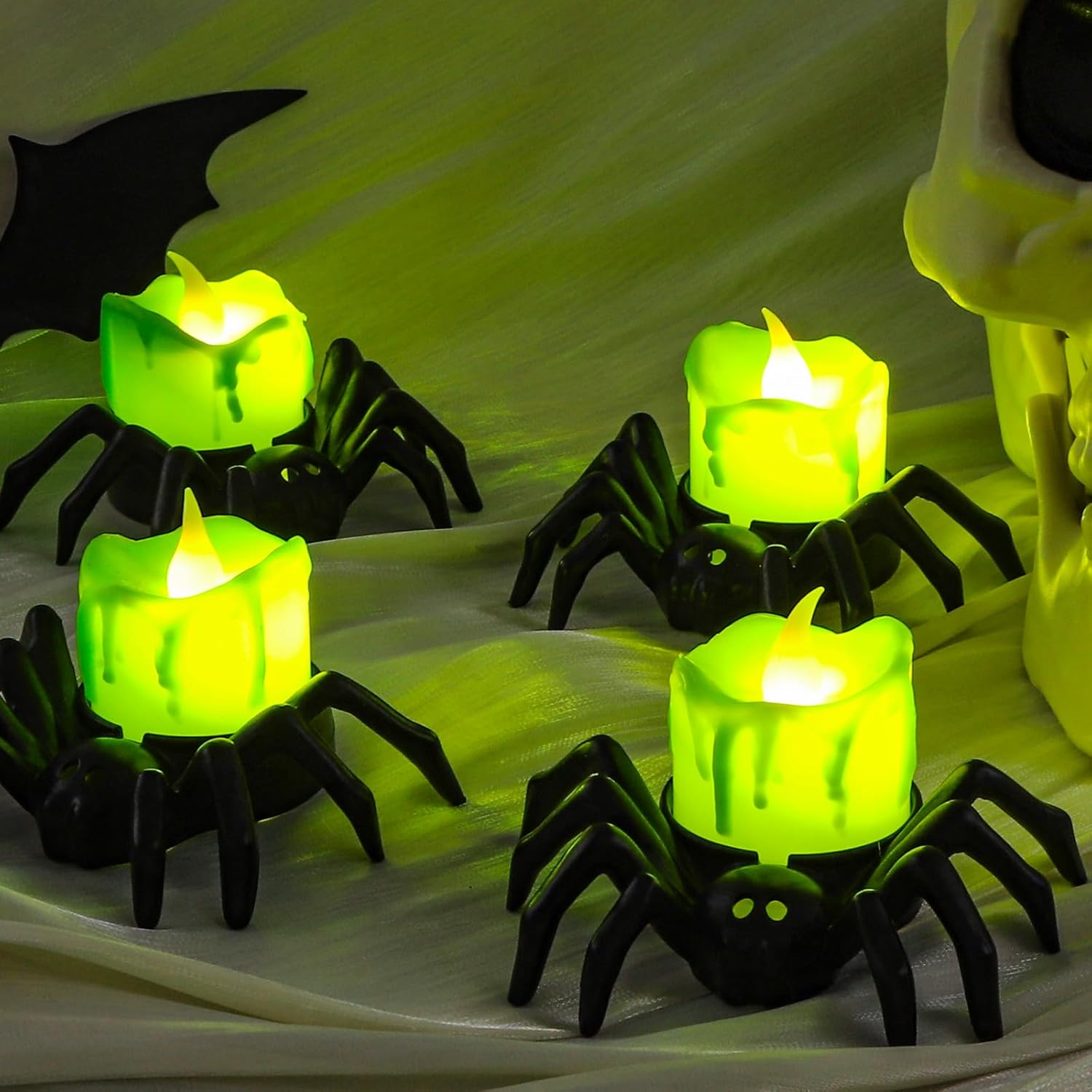 💥LAST DAY SALE 50% OFF💥Halloween LED Candle Lamp with Creepy Spider Decor