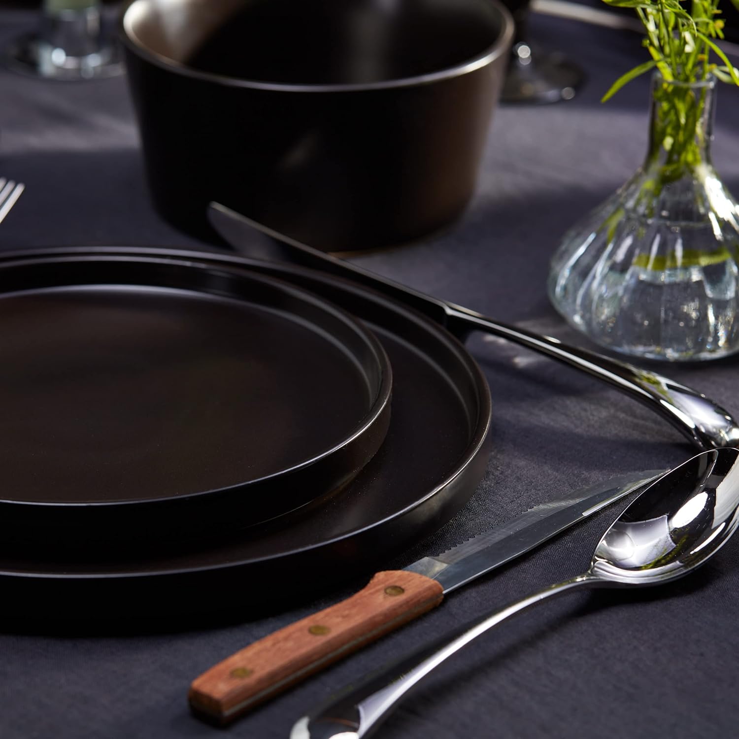 Stone Lain Coupe Dinnerware Set, Service For 4, Black Matte