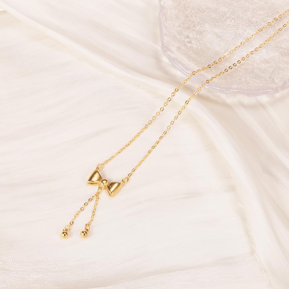 SUNNYOUTH Bow Necklace for Women Girls Bowknot Choker Necklace 14K Gold Plated Ribbon Choker Necklaces Fashion Jewelry Gifts