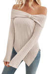 Women's solid color slim fit slit knitted T-shirt