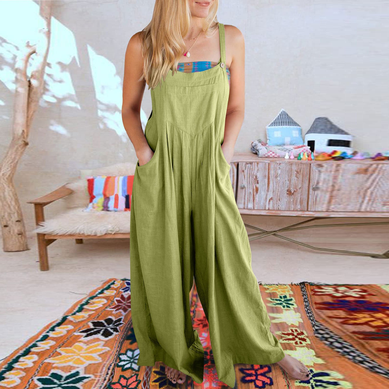 🔥Last Day 65% OFF🔥-Women's Sleeveless Wide Leg Jumpsuit with Pockets-BUY 2 FREE SHIPPING