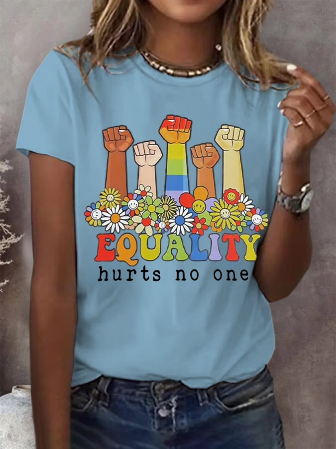 Women's Equality Hurts No One Print Round Neck T-Shirt