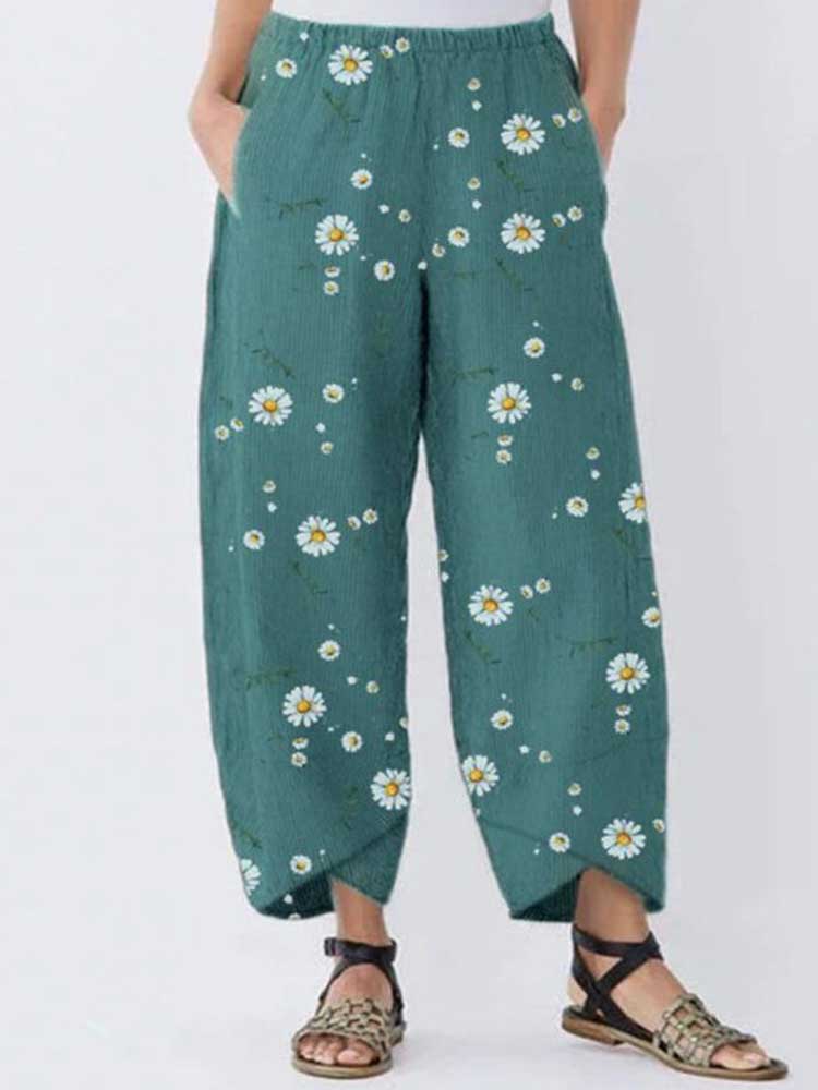 Women Casual Printed Daisy Pants