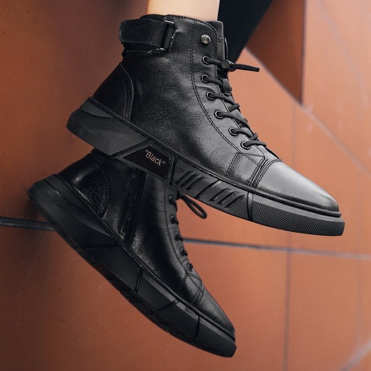 🔥2024 New Arrivals- Men's Black Casual Versatile Genuine Leather Ankle Boots