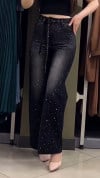 Women's Casual Jeans with Straps and Rhinestones