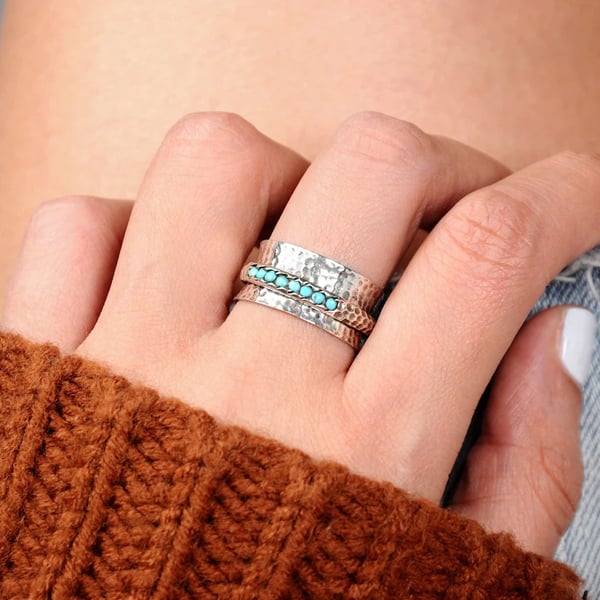🔥 Last Day Promotion 75% OFF🎁Turquoise Spinner Silver Ring