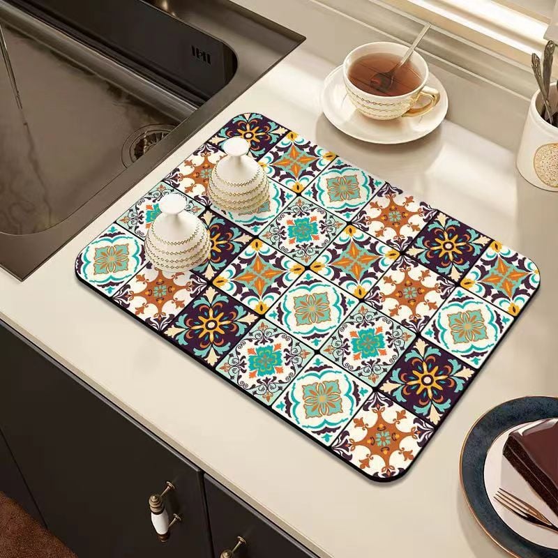 🔥Last Day Promotion 48% OFF-🎁- Retro Quick-Drying Water-Draining Mat for Kitchen Bar Countertops