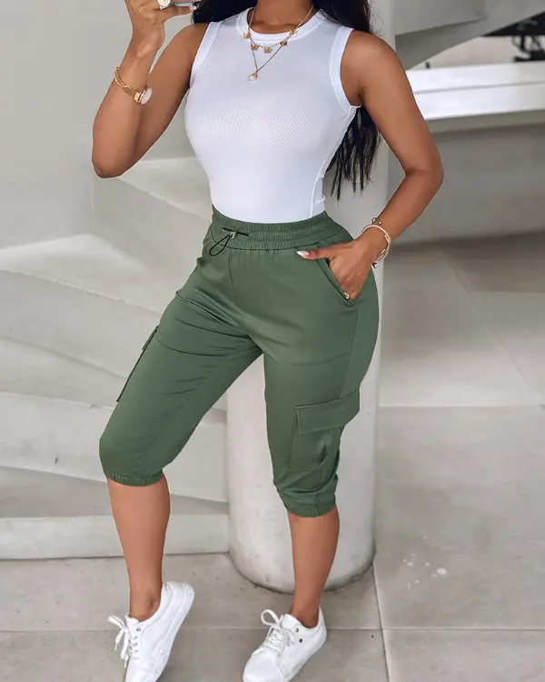 (🎉Last Day Promotion 50% OFF) Side Pockets Drawstring Waist Cropped Cargo Pants - Buy 2 Free Shipping