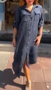 Ladies' Collar Solid Color Slit Loose Casual Dress