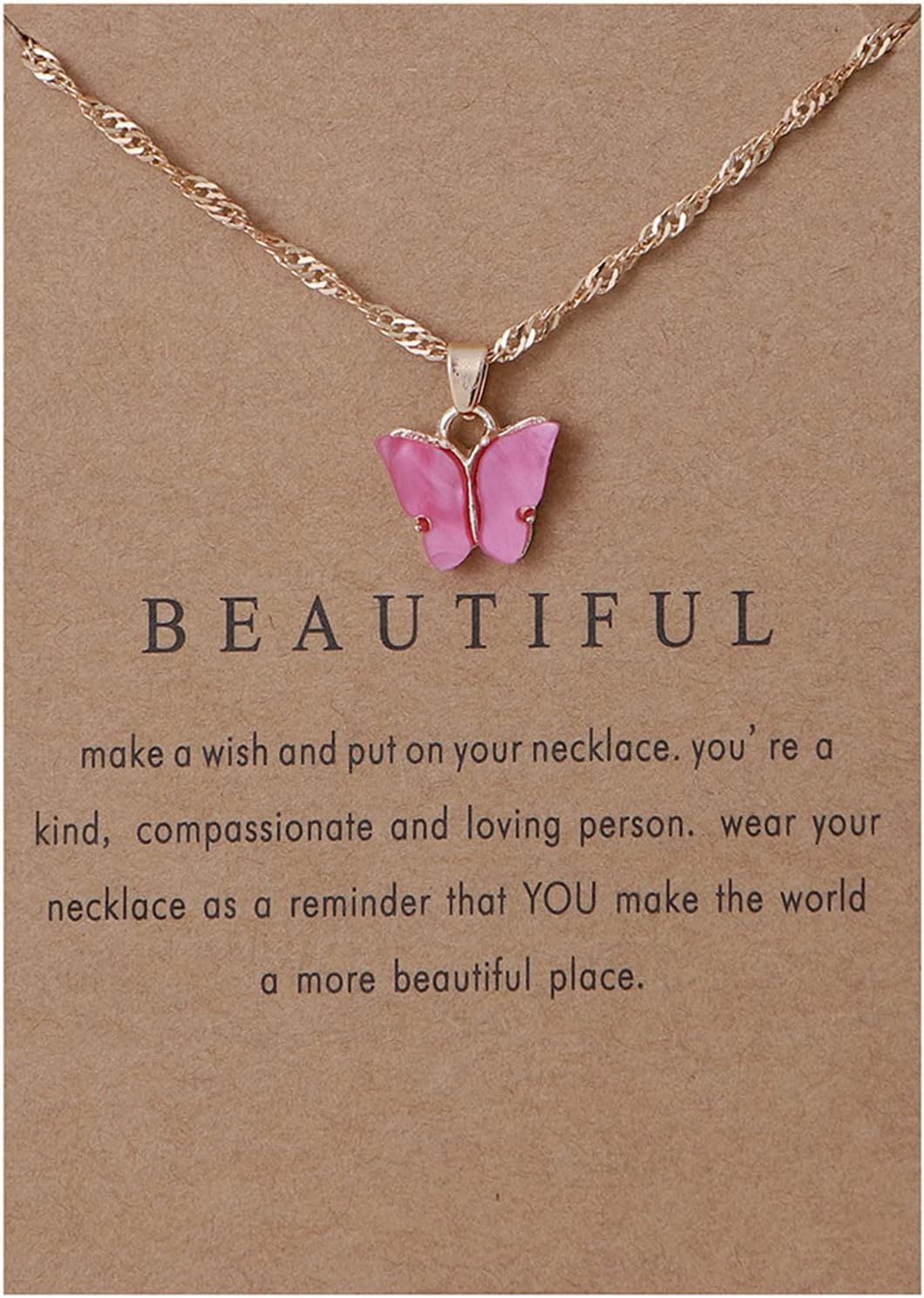 Colorful Acrylic Butterfly Pendant Necklace Bohemian Adjustable Retro Card Clavicle Chain Insect Animal Necklace for Women Girl Teen Friend Friendship Party Jewelry Gift