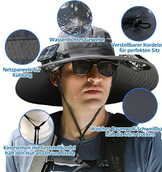 🔥Father's Day 49% Rabatt🔥Solar-Fan-Outdoor-Angelhut mit breiter Krempe