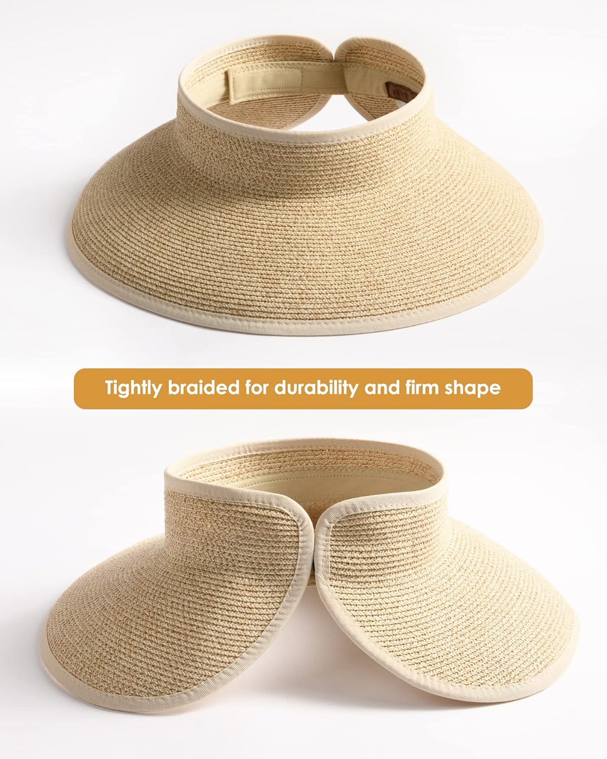 FURTALK Sun Visor Hats for Women Wide Brim Straw Roll-Up Ponytail Summer Beach Hat UV UPF Packable Foldable Travel