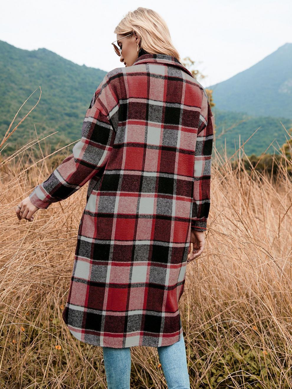 🔥 Last Day Promotion 50% OFF 🔥Women's Plaid Print Button Front Split Long Sleeve Warm Coat