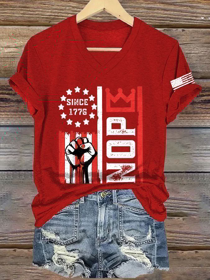 Women's Retro No Kings Nope Protest Print Short Sleeve T-Shirt