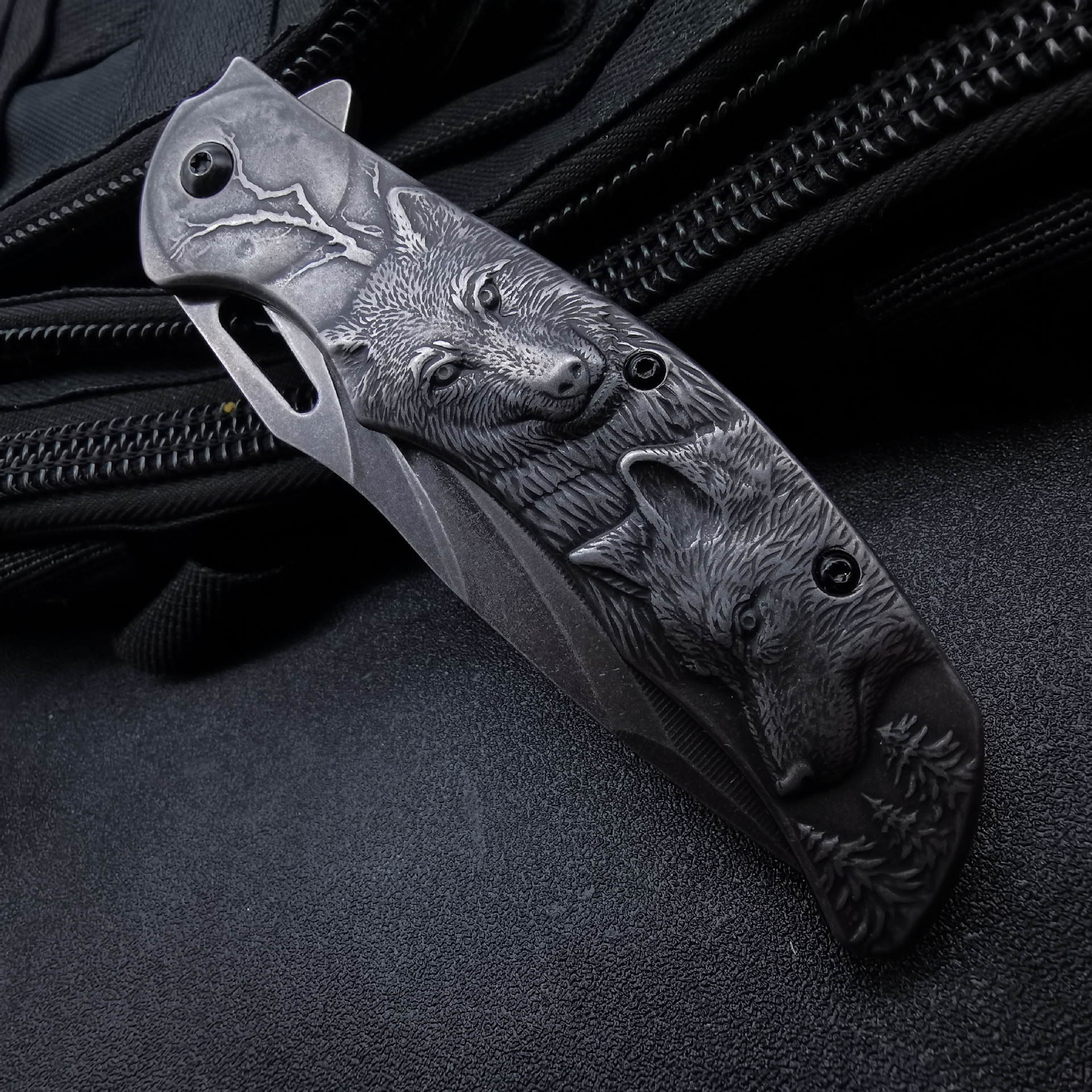 🔥Last 4 days - 70% discount🔥3D Wolf Stonewash Collectors Outdoors Survival Hunting Knife