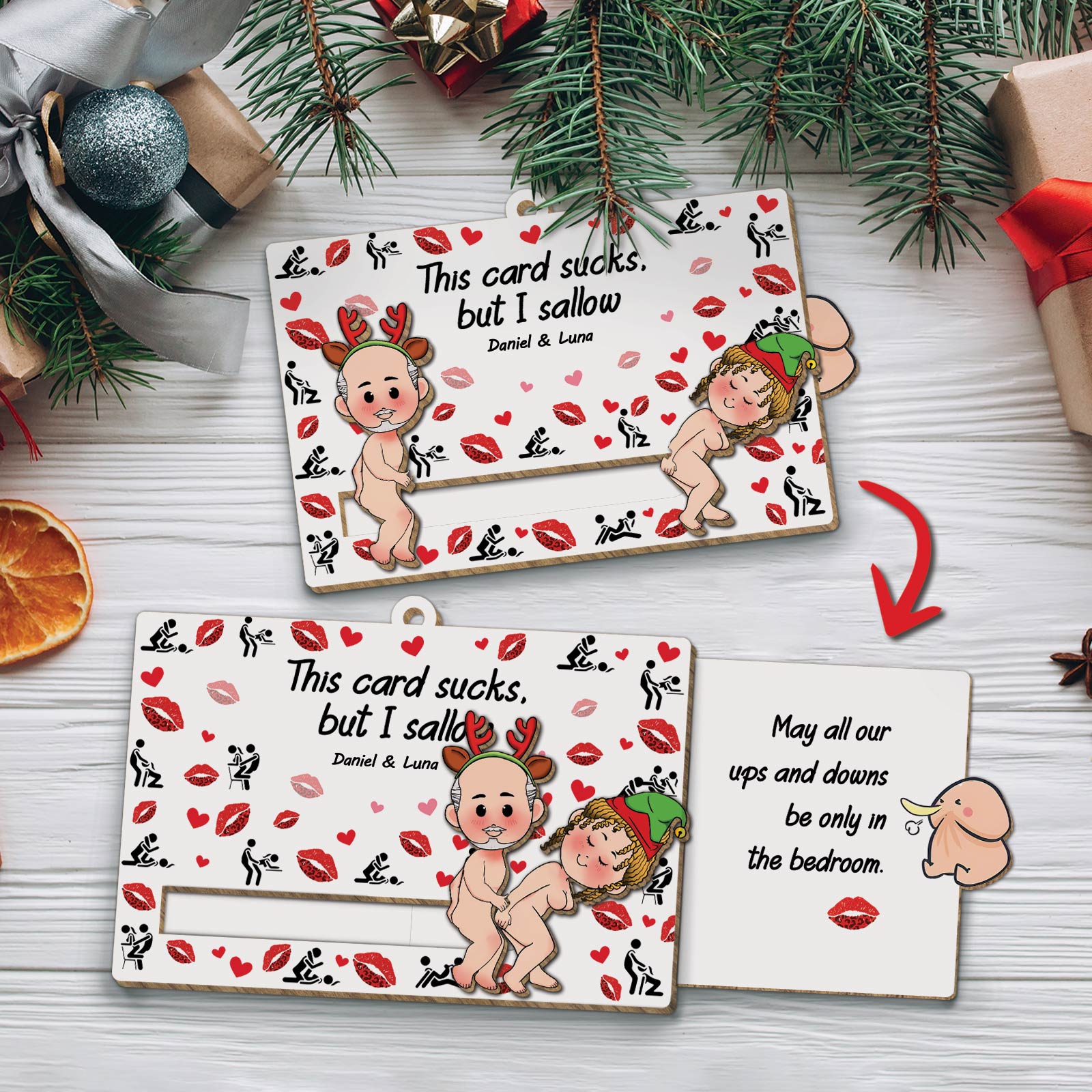 🎁TikTok Last Day Sale - 70% OFF🎉Funny Couples Christmas Gift - Personalized Photo Wooden Slider Ornament For Couples