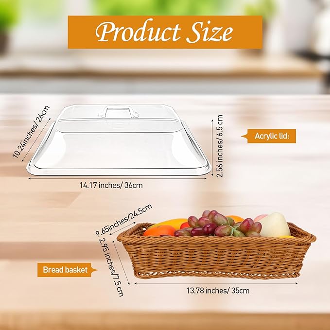 🔥Last Day Promotion 70% OFF🔥Handwoven Rattan Style Bread Basket with Clear Acrylic Lid