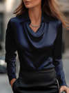 Elegant White Satin Blouse with Draped Neckline