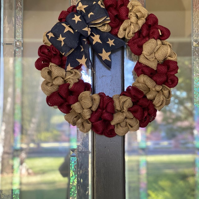 🔥Handmade Patriotic Burlap Patriotic Gate Wreath
