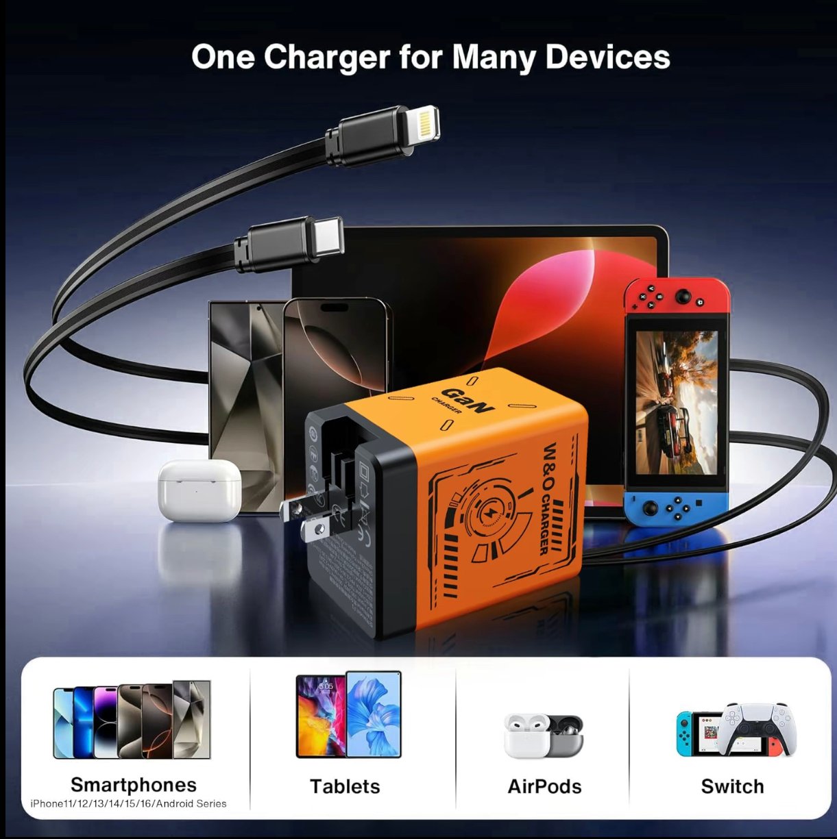 ⏰LAST DAY SALE 50% OFF💥W&O 2-in-1 GaN 120W Fast Charger