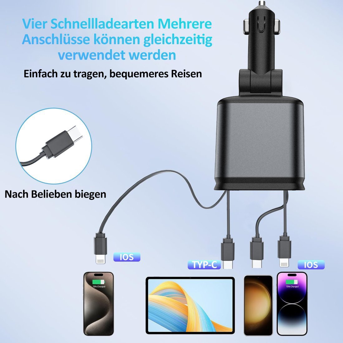 🔥Heißer Verkauf 49% Rabatt🔥120 W 4-in-1-Autotelefonladegerät