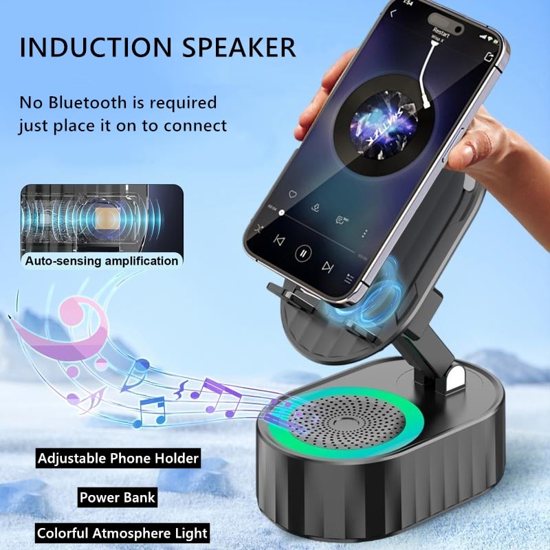 🎁TikTok Last Day Sale - 70% OFF🎉2025 Upgraded Cell Phone Stand with Induction Speaker/Power Bank/Atmosphere Light