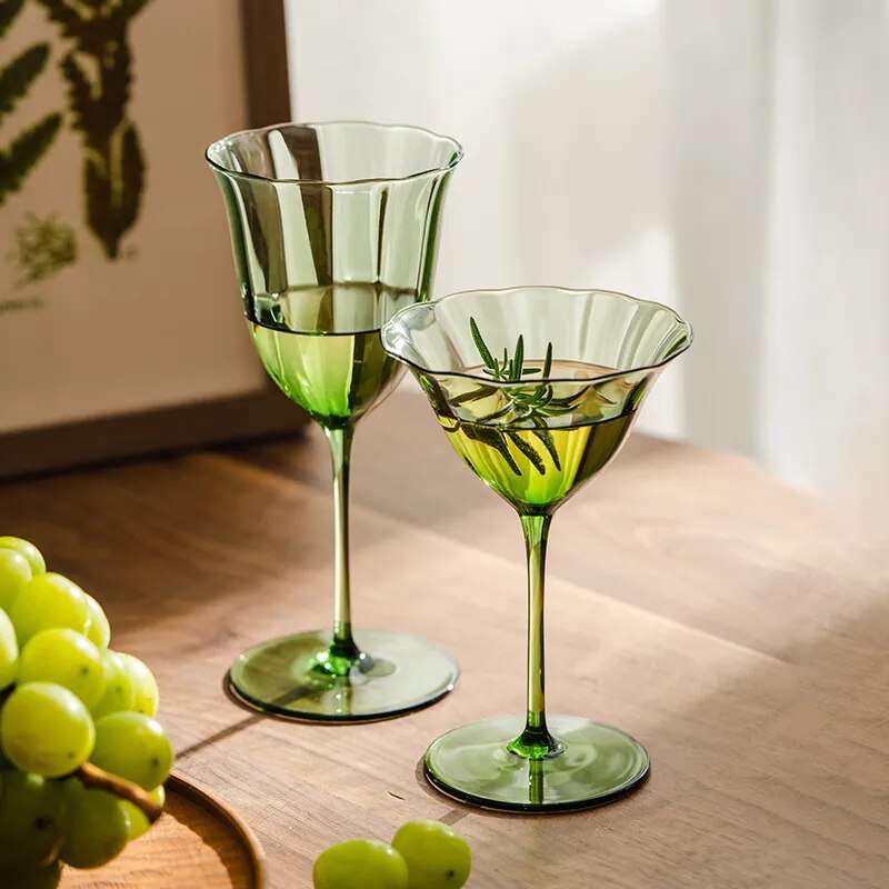Vintage Green Flower Wine Glasses