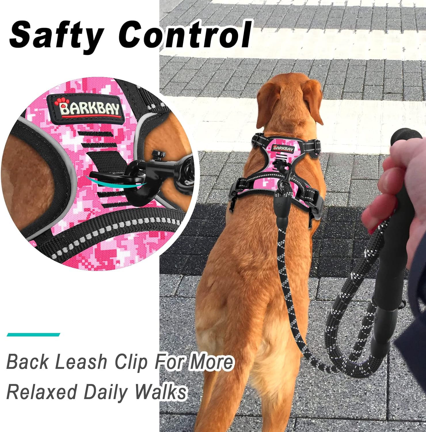 BARKBAY No Pull Dog Harness Front Clip Heavy Duty Reflective Easy Control Handle for Large Dog Walking(Black,L)