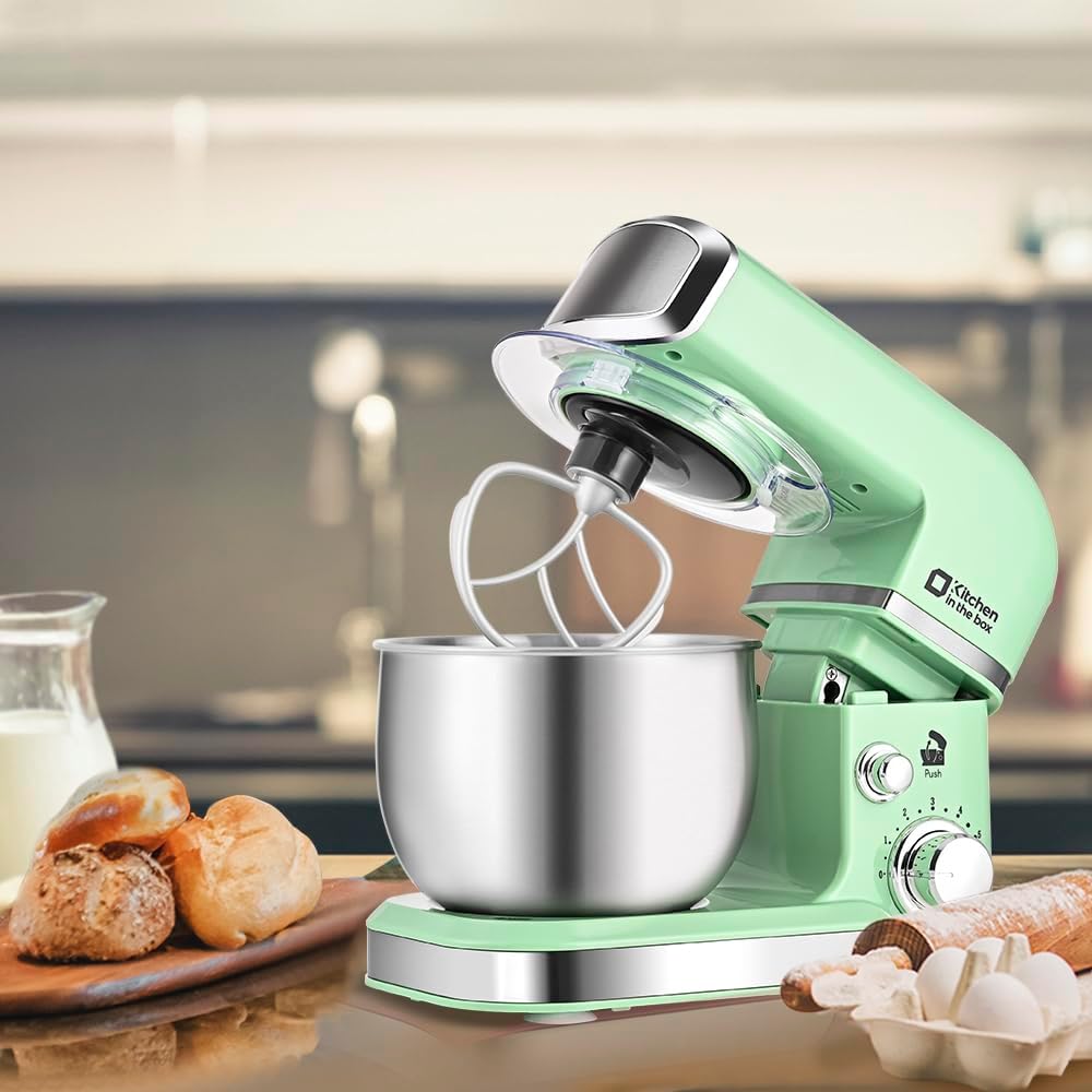 Kitchen in the box Stand Mixer,3.2Qt Small Electric Food Mixer,6 Speeds Portable Lightweight Kitchen Mixer for Daily Use with Egg Whisk,Dough Hook,Flat Beater (Blue)