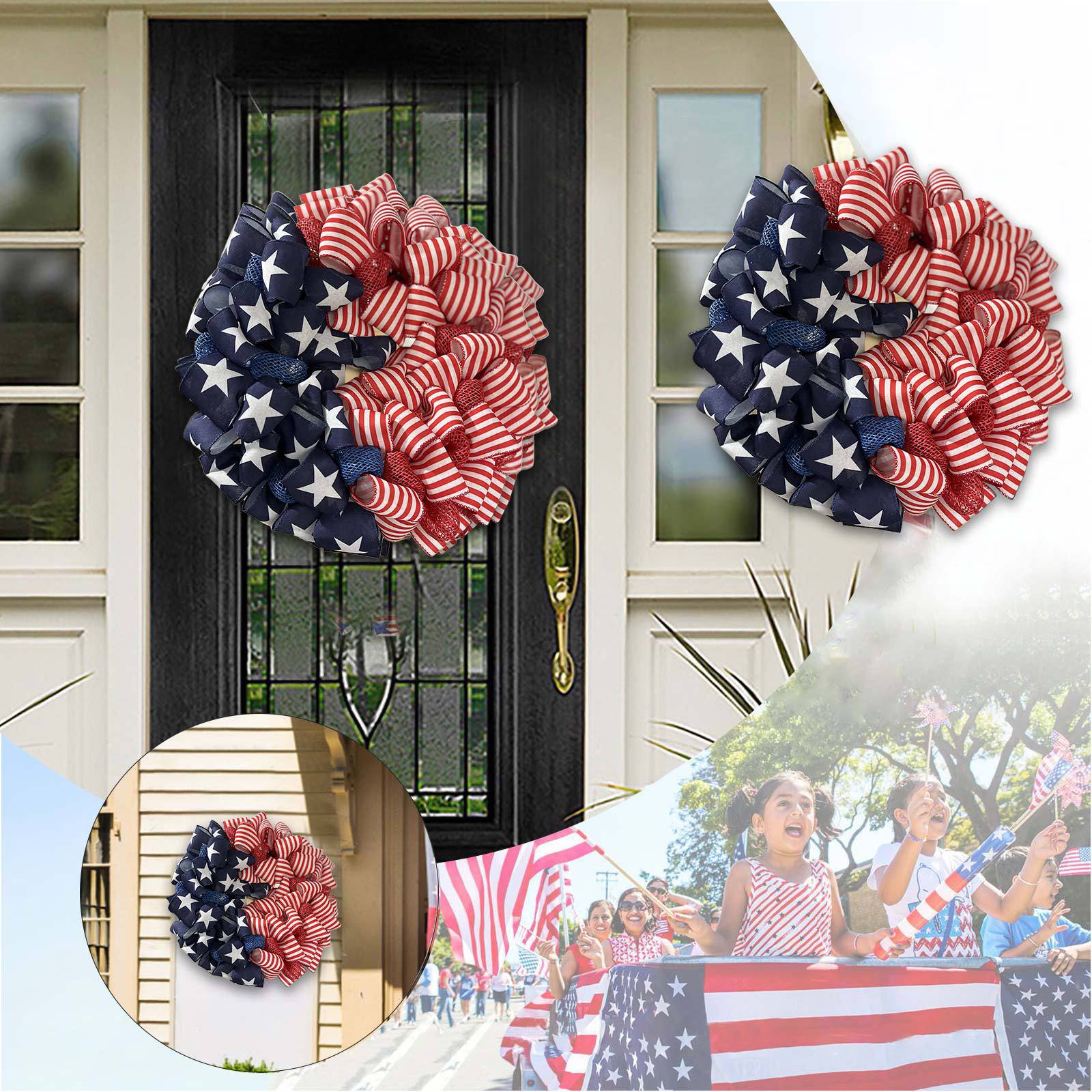 🏵100% Handmade Star Spangled Banner Ribbon Patriotic Wreath(𝐌𝐚𝐫𝐢𝐚𝐧𝐚 𝐒𝐦𝐢𝐭𝐡 𝐇𝐚𝐧𝐝𝐦𝐚𝐝𝐞®)