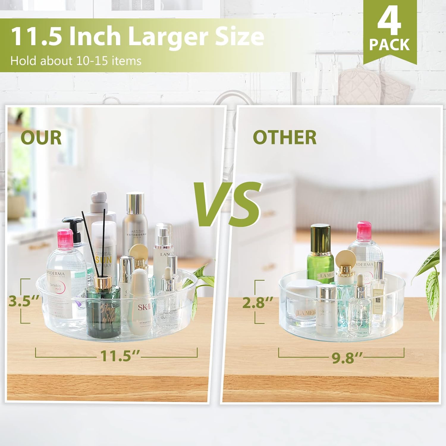 4 Pack Lazy Susan Organizer for Cabinet, Upgraded 11.5