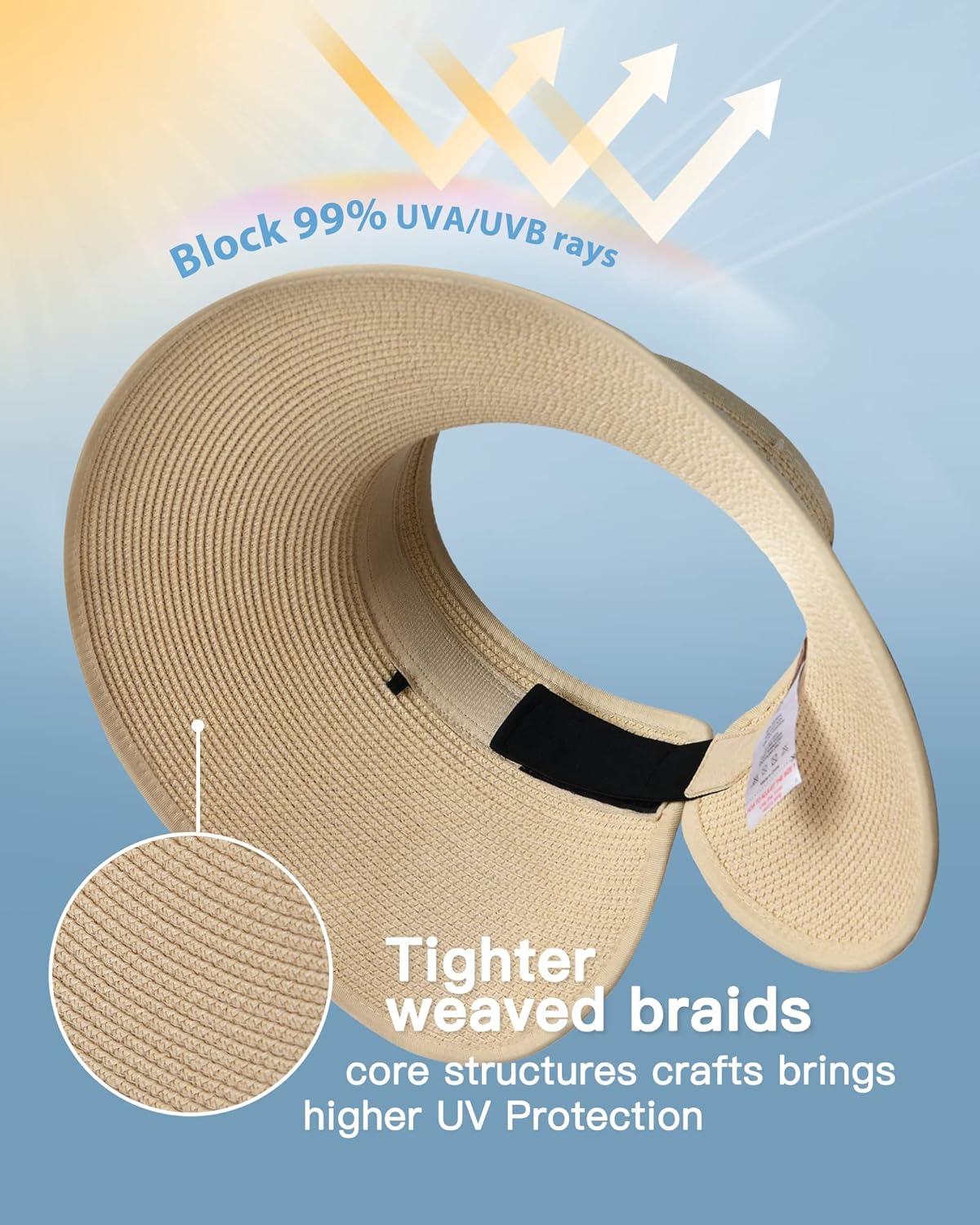 FURTALK Sun Visor Hats for Women Wide Brim Straw Roll-Up Ponytail Summer Beach Hat UV UPF Packable Foldable Travel