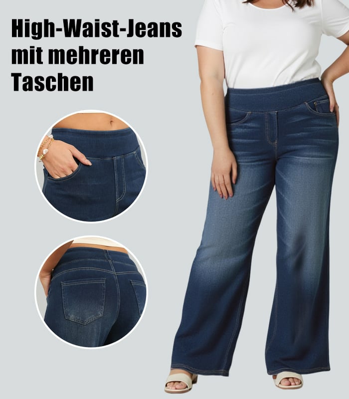 📢Letzter Tag: 49% Rabatt🏆Damen High-Waist Baggy Weite Bein Stretch Strick-Jeans – Bequeme Casual Denim