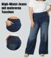 📢Letzter Tag: 49% Rabatt🏆Damen High-Waist Baggy Weite Bein Stretch Strick-Jeans – Bequeme Casual Denim