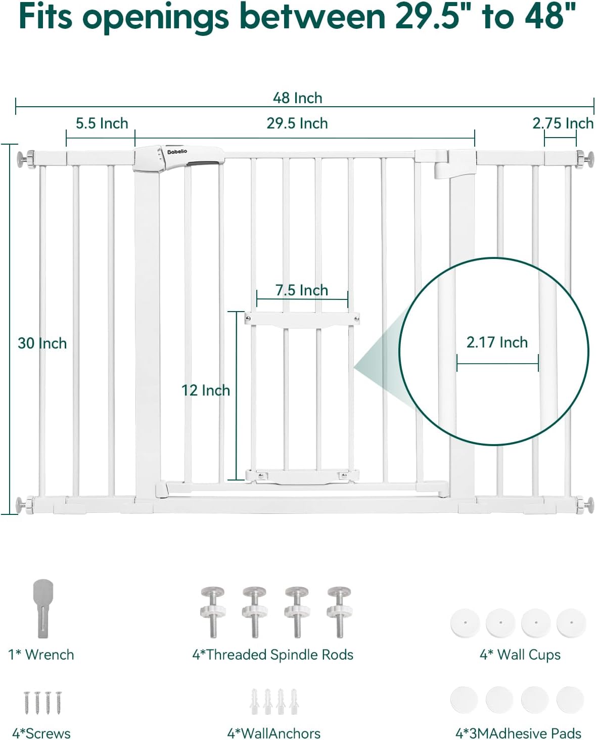 BABELIO New Version Baby Gate with Cat Door, 29.5-40