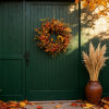 🍁🎁 Front Door Autumn Wreath Handmade Artificial Wreath with Bright Oak Leaves, Small Pumpkins, Berry Branches, 🎄 Mixed Leaves for Farmhouse Indoor and Outdoor Window Wall Door Decoration