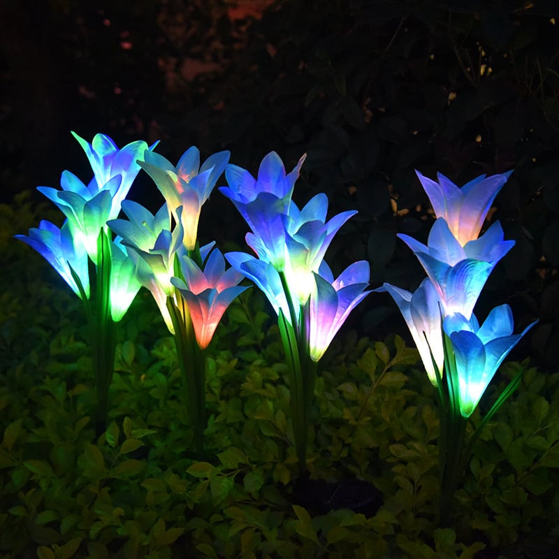 (❤️Mother's Day Flash Sale - 70% OFF) Spring Artificial Lily Solar Garden Stake Lights, Buy More Save More