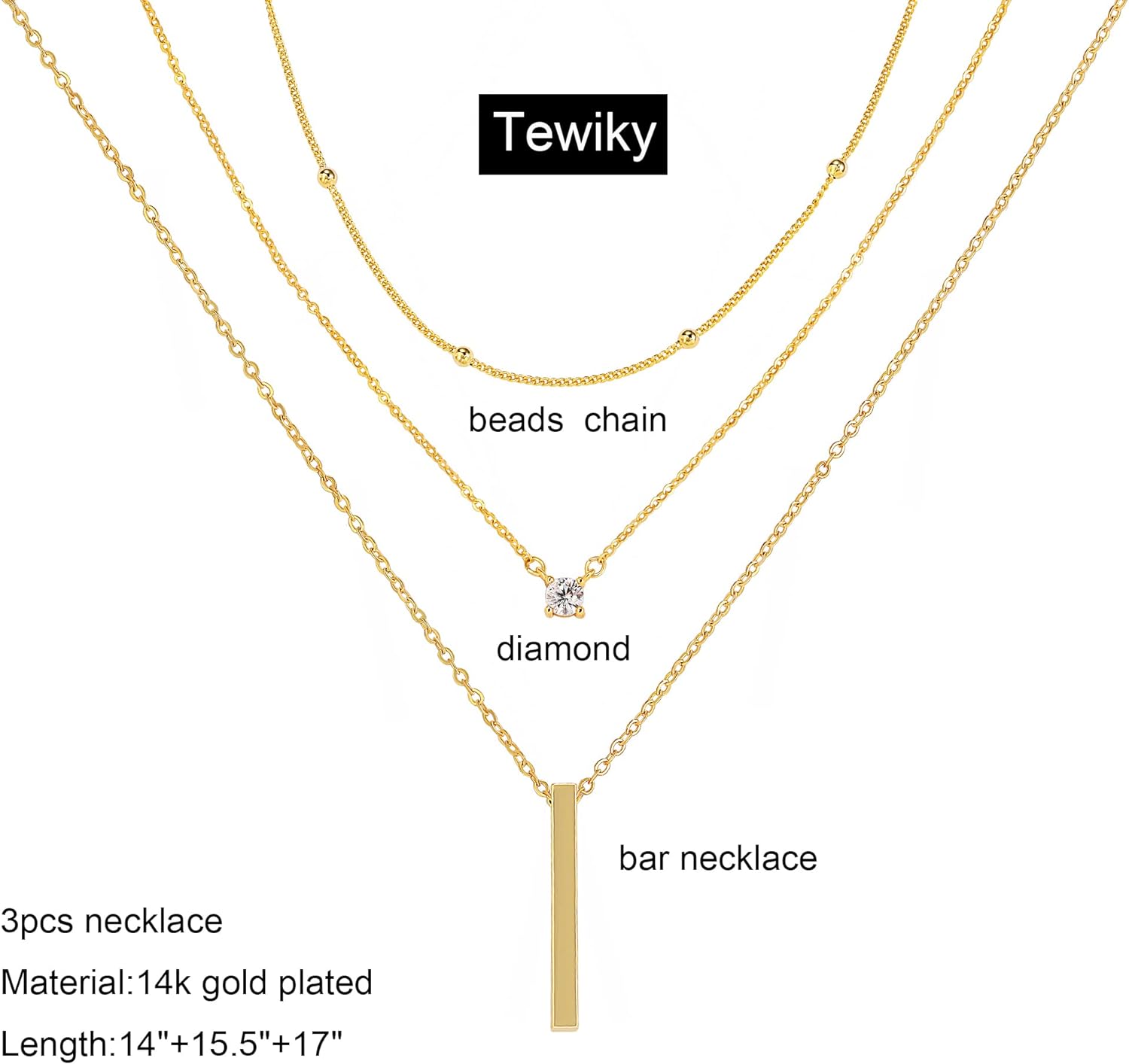 Tewiky Diamond Necklaces for Women, Dainty Gold Necklace 14k Gold Plated Long Lariat Necklace Simple Gold CZ Diamond Choker Necklaces for Women Trendy Gold Necklace Jewelry Gifts for Girls