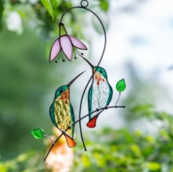 🌱🌱Hummingbird stained glass window hangings Fathers Day gifts Custom stained glass bird suncatcher