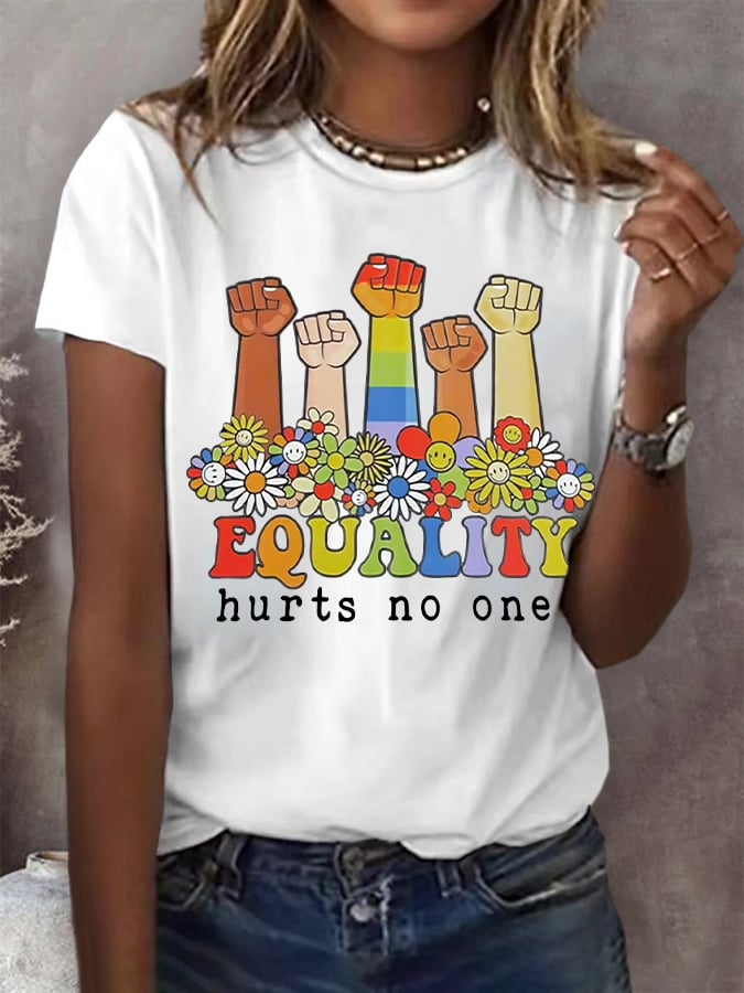 Women's Equality Hurts No One Print Round Neck T-Shirt
