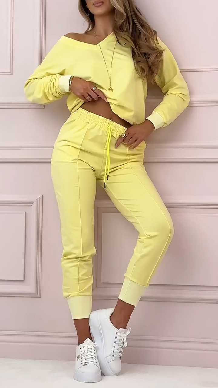 Women's V-neck Casual Sports Sweatshirt Suit