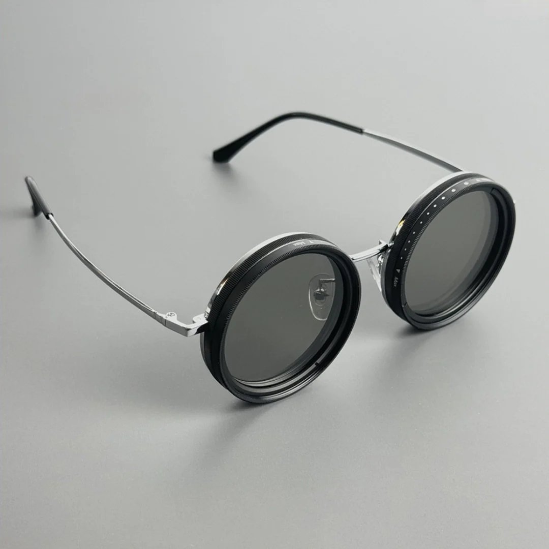 Stylish Rounded Polarized Glasses 1-9 Gears Adjustable Sunglasses with ND Filter Lenses