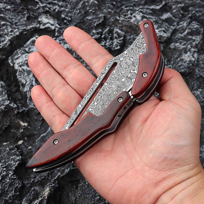 💥LAST DAY SALE 50% OFF💥Wood Handle Damask Folding Pocket Knife⚡BUY 2 FREE SHIPPING