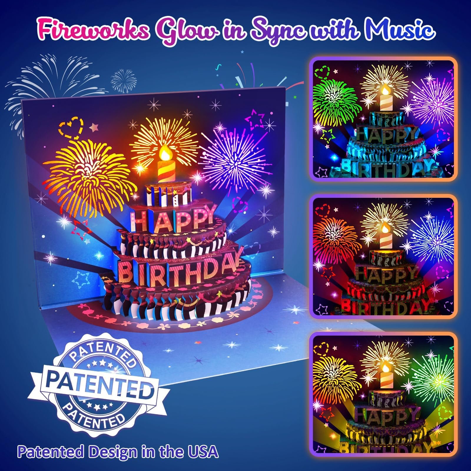 🎂✨ Feuerwerk Pop Up Kuchen Licht und Musik Alles Gute zum Geburtstag Karte