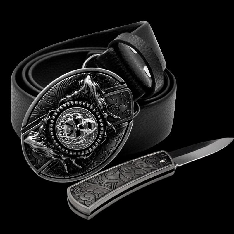 (🔥Last Day Promotion- SAVE 48% OFF)Fashion Punk Men's Genuine Leather Belt With Knife-Buy 2 Free Shipping