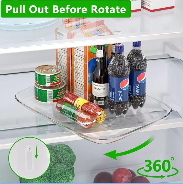 Lazy Susan Turntable Organizer for Refrigerator, Clear Rectangular Fridge Organizer Storage 15.7 inche, Square Lazy Susan for Refrigerator Cabinet, Table, Pantry, Kitchen, Countertop