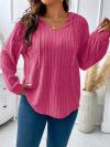 Women's Casual V-neck Hooded Long-sleeved Ribbed T-shirt