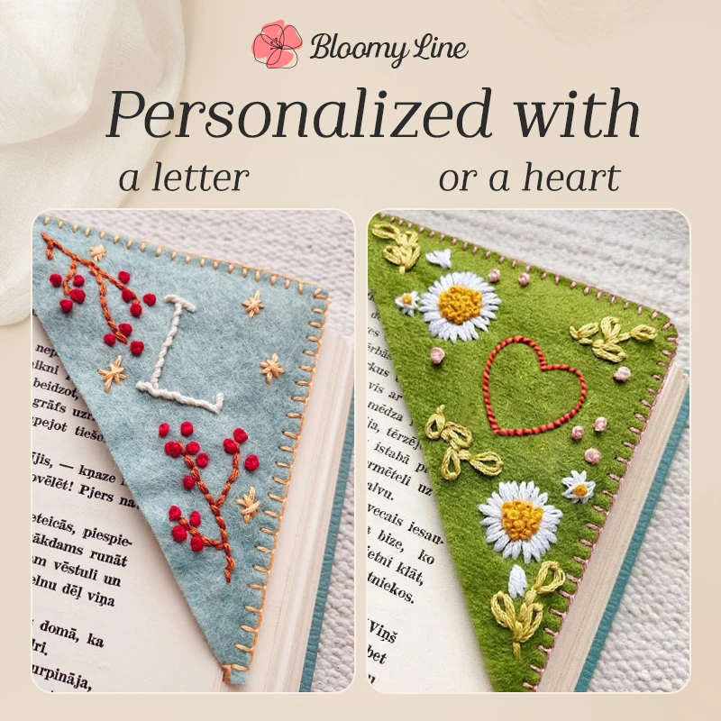 Bloomy Line - Personalized Hand Embroidered Corner Bookmark