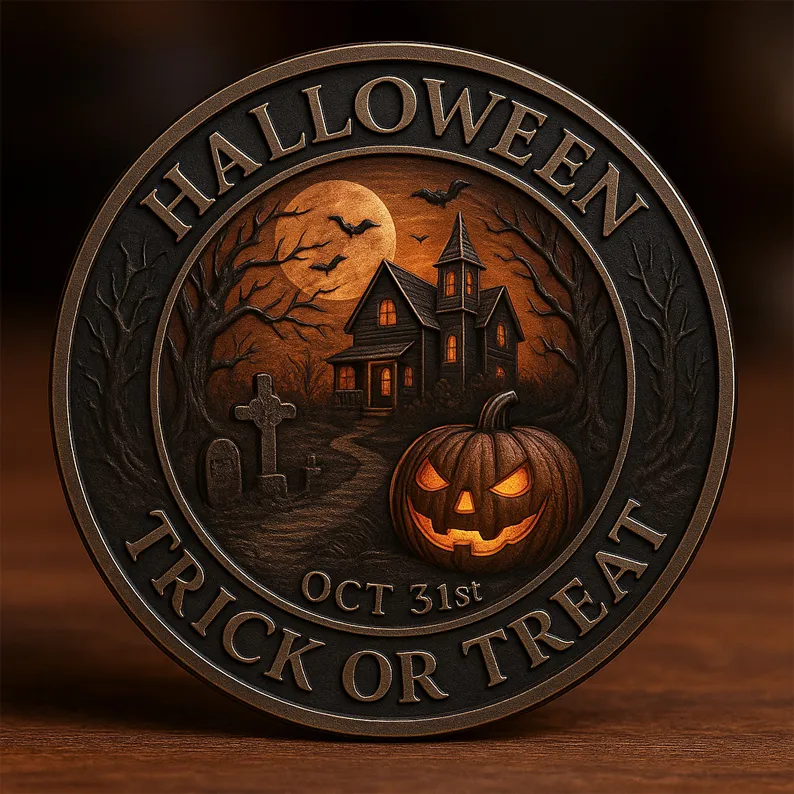 Halloween Trick-or-Treat Coin – Scarecrow Pumpkin Reaper Edition